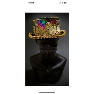 STEAMPUNK HAT: COSTUME COSPLAY HAT WITH SEQUINS, SPIKES AND GEMS IRIDESCENT GOLD